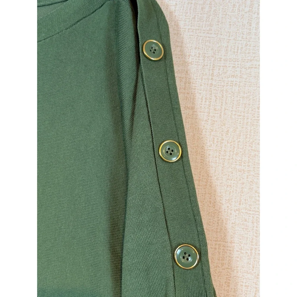 Cable & Gauge Womens XL Myrtle Green Boat‎ Neck Button Shoulder Knit Sweater NEW